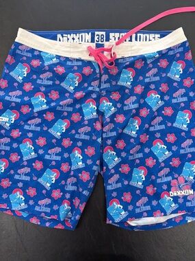 Dixxon Blue Floral Surf Boardshorts with Pink Drawstring